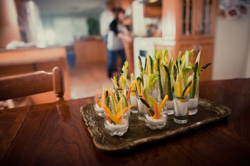 vegetables and dip on table