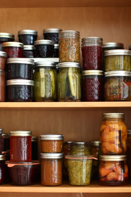 pantry stocked with home preserves