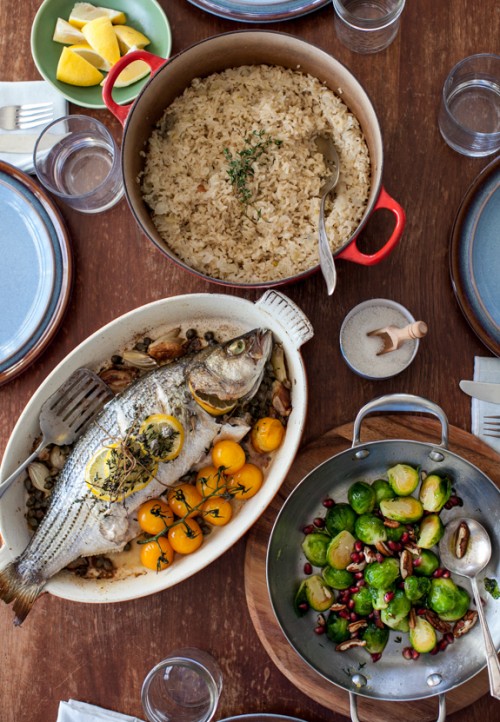 Sunday dinner: herb-roast bass