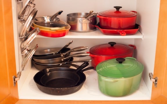 organizing cooking pots and pans