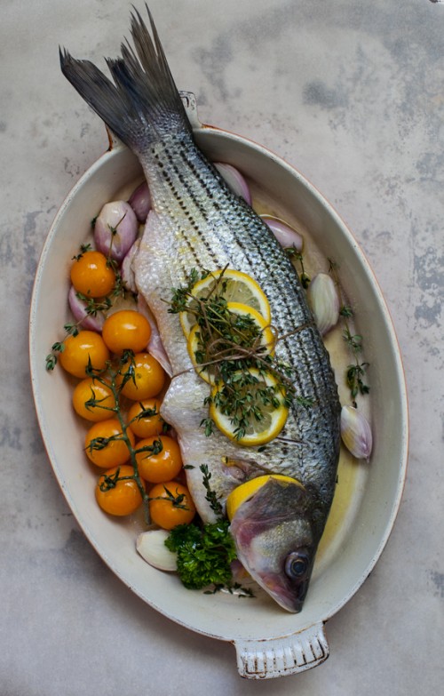 whole bass prepped for roasting