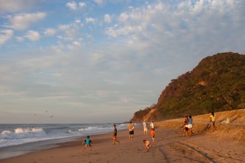 beach walk at sunset
