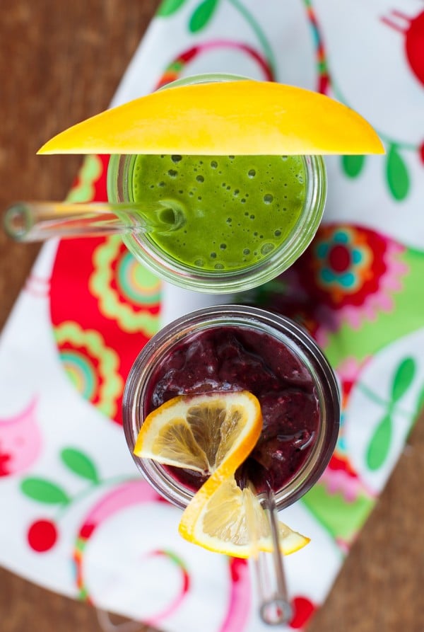 Two smoothie recipes: Meyer Lemon Blueberry Buzz and Green Pina Colada | Simple Bites #recipe #smoothies